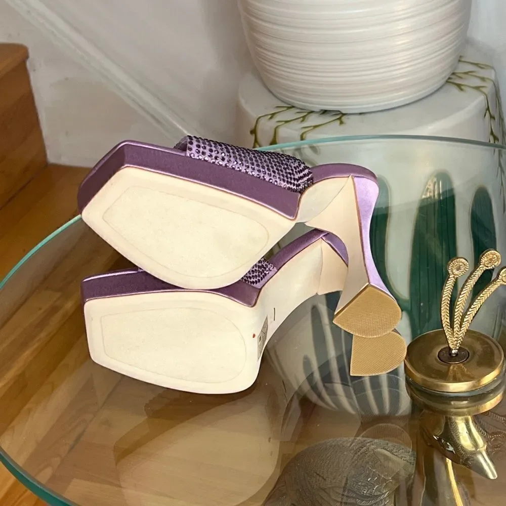 New JEFFREY CAMPBELL Hollywood Mulelavender - Lilac Satin $145